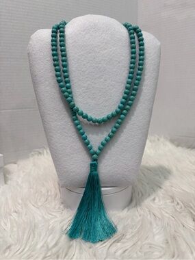 TURQUOISE Long Beaded Tassel Necklace Unbranded